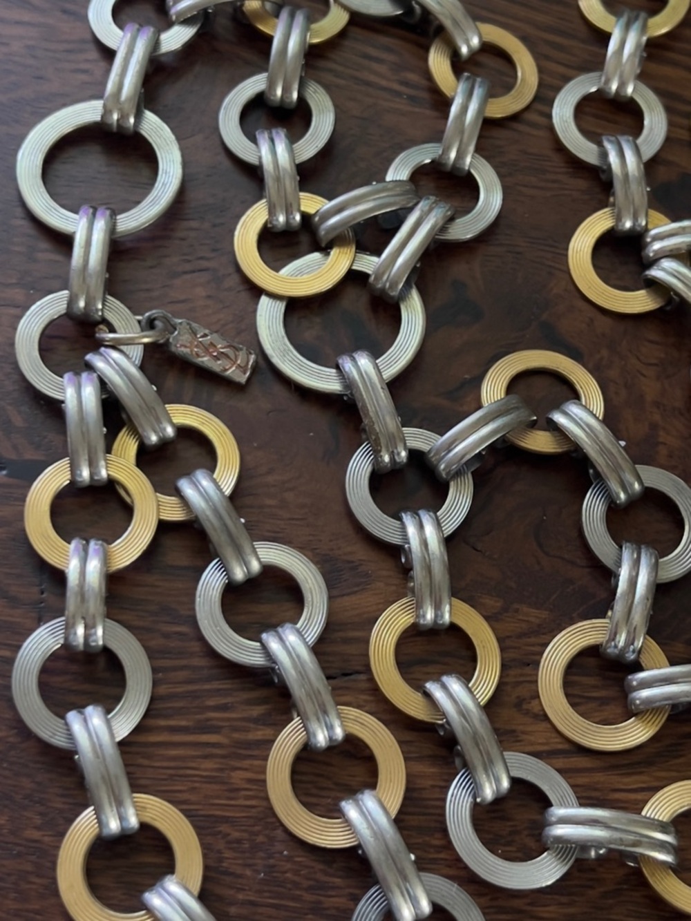 Vintage YSL Two tone Gold/Silver Interlocking Rings Metal Adjustable Belt - Picture 6 of 9